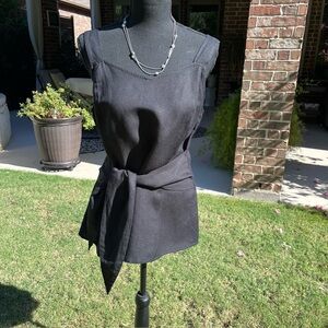 Ann Taylor NWT Black Linen Sleeveless Long Blouse Peplum Sash Waist Tie Sz 6